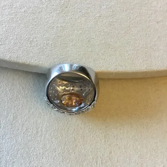 Sterling Silver Yellow Crystal Statement Ring - Picture 8 of 11